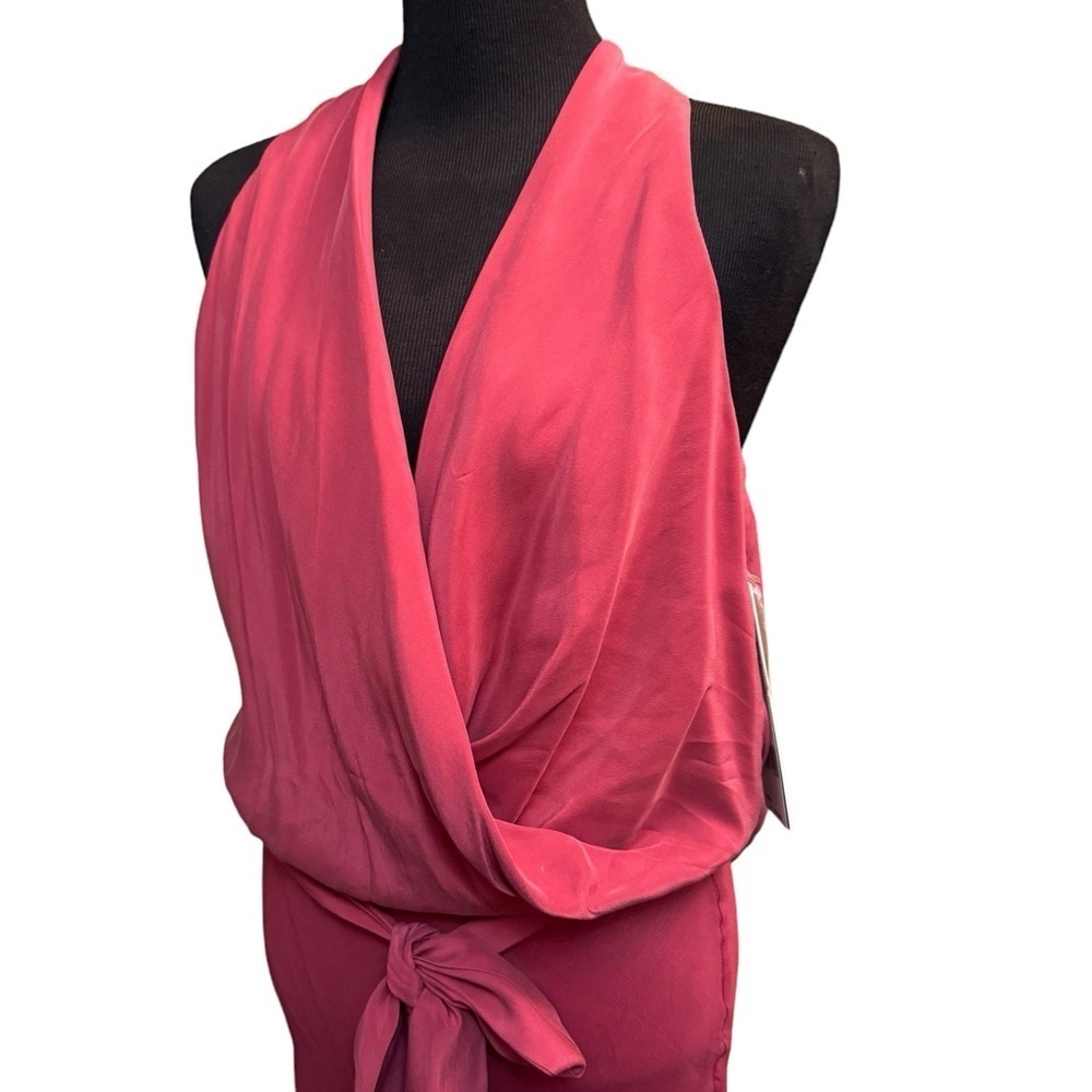 NEW! NICOLE MILLER Sequin Stretch Woven Sherbet Plum Plunging Formal Dress SZ 4